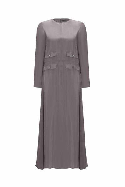 T25Y-4035 Cep Kapaklı Cupro Elbise ANTHRACITE 