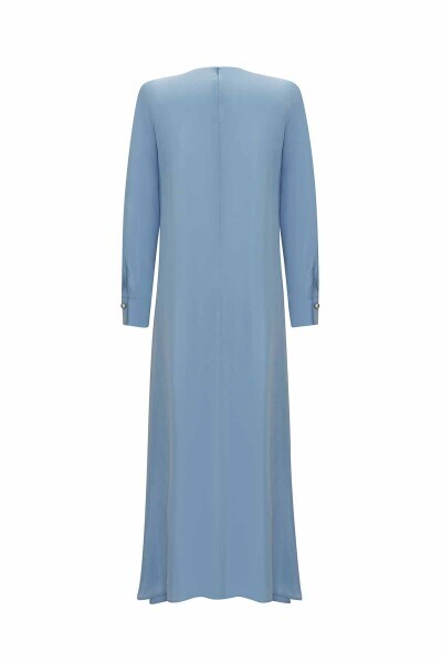 T25Y-4035 Cep Kapaklı Cupro Elbise BLUE - 2