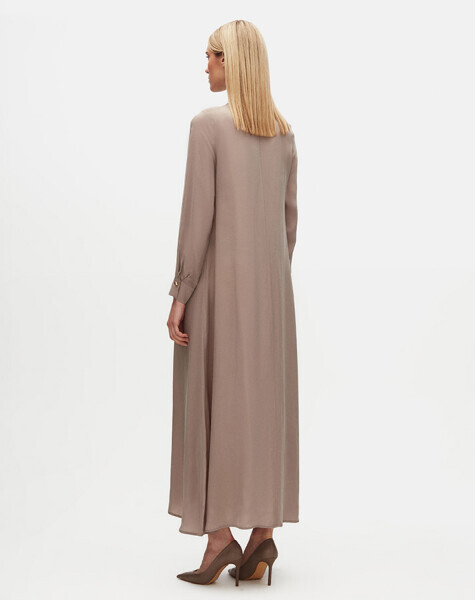 Cep Kapaklı Cupro Gri Elbise - 5