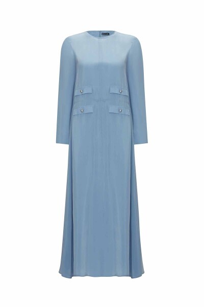 Cep Kapaklı Cupro Gri Elbise - 6