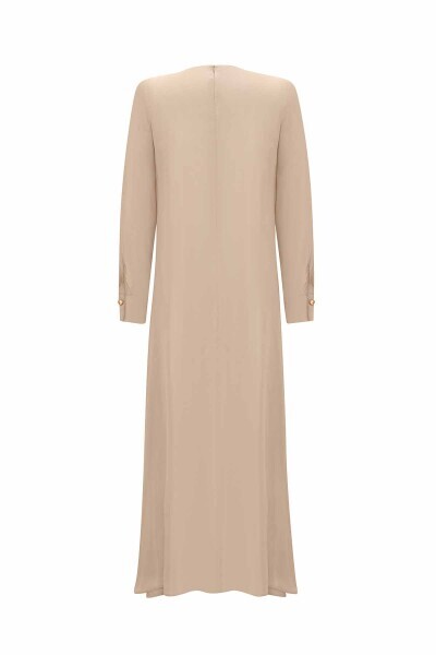 Cep Kapaklı Cupro Taş Rengi Elbise - 2