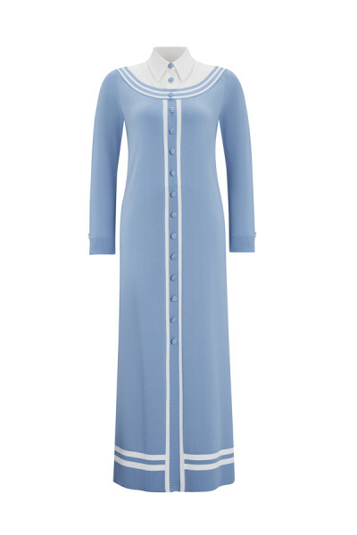 Poplin Gömlek Yaka Detaylı Triko Lavender Elbise - 1