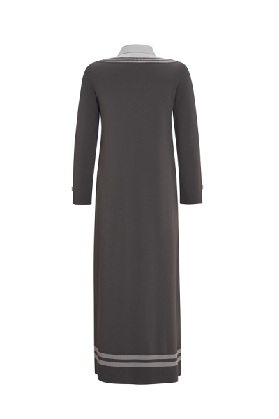 T25Y-4038 Poplin Gömlek Yaka Detaylı Triko Elbise 1241-CAMEL - 12