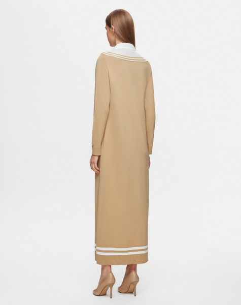 T25Y-4038 Poplin Gömlek Yaka Detaylı Triko Elbise 1241-CAMEL - 4