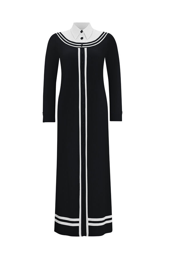 T25Y-4038 Poplin Gömlek Yaka Detaylı Triko Elbise BLACK / 1012-ECRU - 1