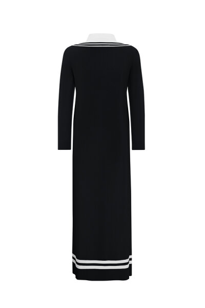 T25Y-4038 Poplin Gömlek Yaka Detaylı Triko Elbise BLACK / 1012-ECRU - MISS DALIDA (1)