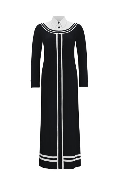 T25Y-4038 Poplin Gömlek Yaka Detaylı Triko Elbise BLACK / 1012-ECRU 