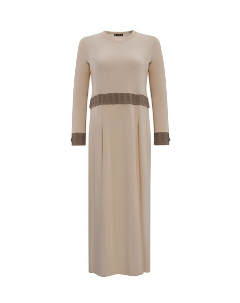 T25Y-4039 Ajur Detaylı Triko Elbise 1021-SAND 