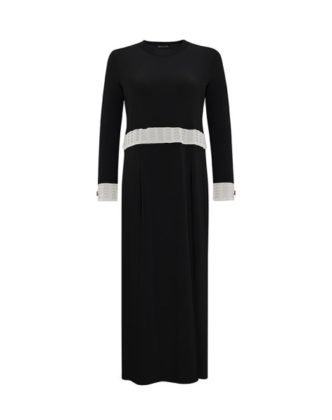 T25Y-4039 Ajur Detaylı Triko Elbise BLACK - 1