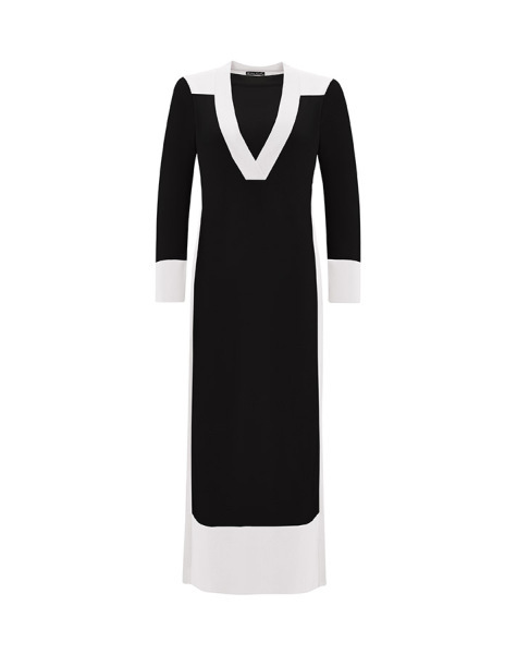 İç Elbiseli V Yaka Triko Siyah Elbise 