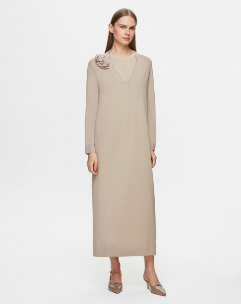 T25Y-4041 Çiçek Broşlu Triko Elbise ANTHRACITE - 1