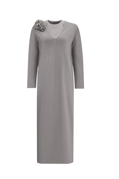 T25Y-4041 Çiçek Broşlu Triko Elbise ANTHRACITE - 10