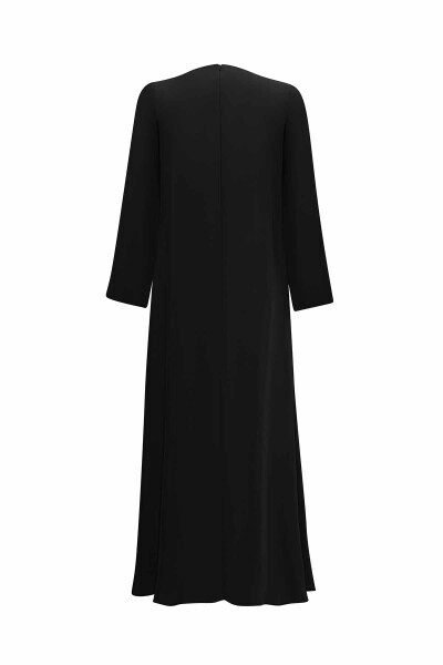 Broş Detaylı A Kesim Cupro Siyah Elbise - 2