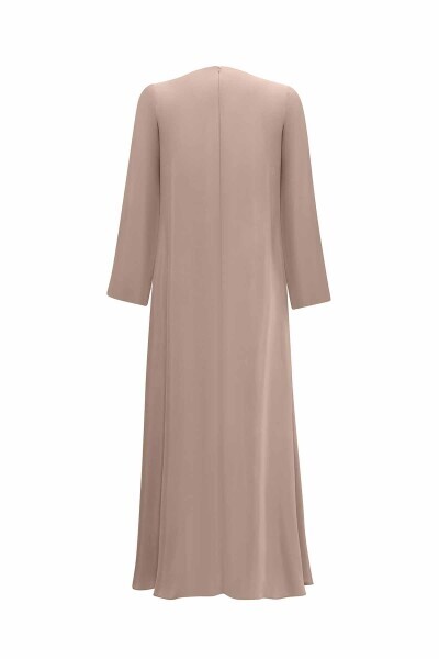 Broş Detaylı A Kesim Cupro Vizon Elbise - 2