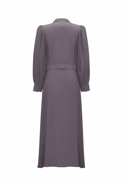 T25Y-4044 Kemerli Cupro Gömlek Yaka Elbise ANTHRACITE - 2