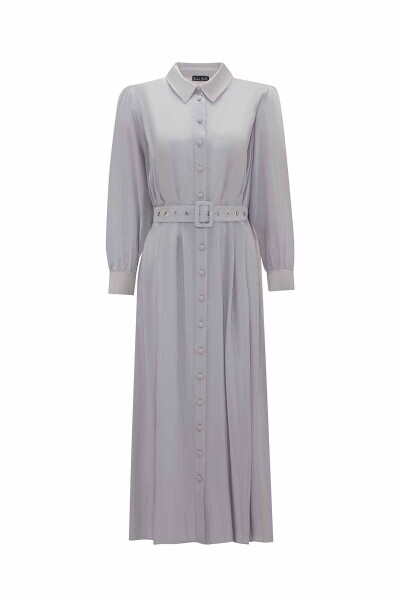 Belted Cupro Shirt Collar Dress 