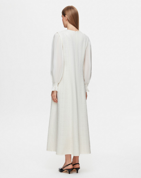 Balon Kollu Tüvit Kumaş Siyah Elbise - 6