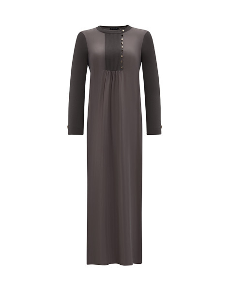 T25Y-4047 Yakası Düğme ve Nervür Detaylı Cupro Triko Elbise ANTHRACITE - 1