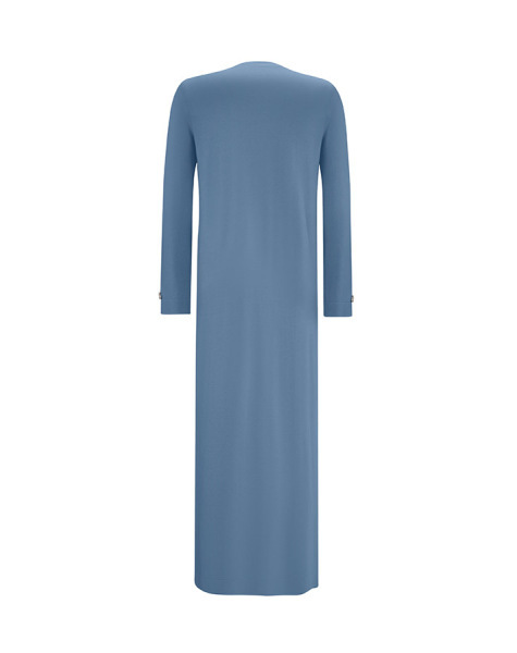 T25Y-4047 Yakası Düğme ve Nervür Detaylı Cupro Triko Elbise BLUE - MISS DALIDA (1)
