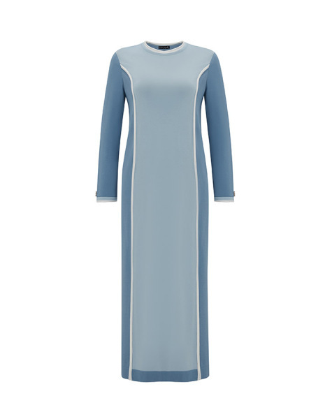 T25Y-4050 Renk Bloklu Triko Elbise 1186-BLUE - 1