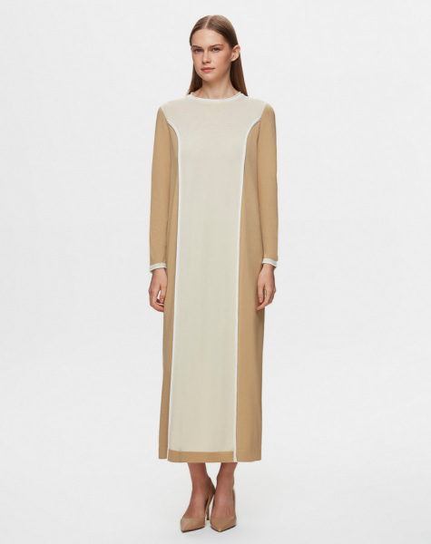 T25Y-4050 Renk Bloklu Triko Elbise 1241-CAMEL - 3