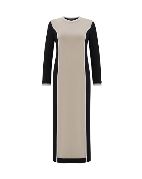 T25Y-4050 Renk Bloklu Triko Elbise BLACK - 1