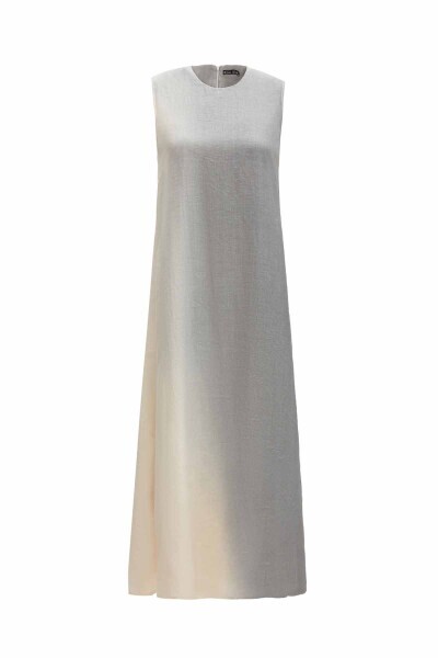 T25Y-4051 Degradeli Kolsuz Keten Elbise GREY - 1