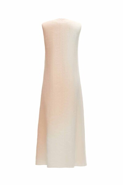 T25Y-4051 Degradeli Kolsuz Keten Elbise SALMON - 8