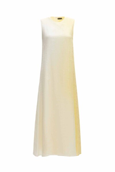 T25Y-4051 Degradeli Kolsuz Keten Elbise YELLOW - 5