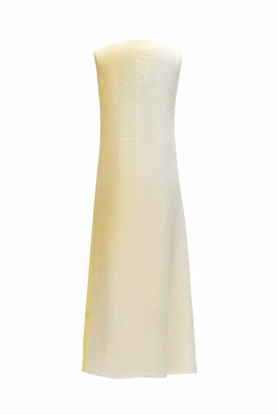 T25Y-4051 Degradeli Kolsuz Keten Elbise YELLOW - 6