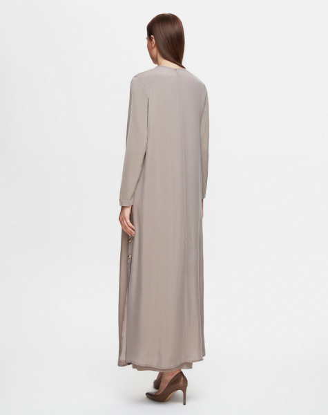 T25Y-4052 Yanları Düğmeli Cupro Elbise 1147-STONE - 3