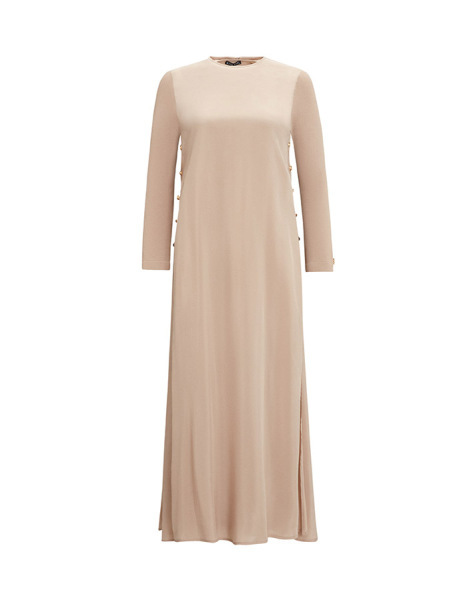 T25Y-4052 Yanları Düğmeli Cupro Elbise 1147-STONE - 4