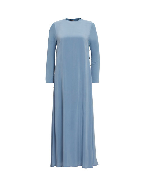 T25Y-4052 Yanları Düğmeli Cupro Elbise 1147-STONE - 6