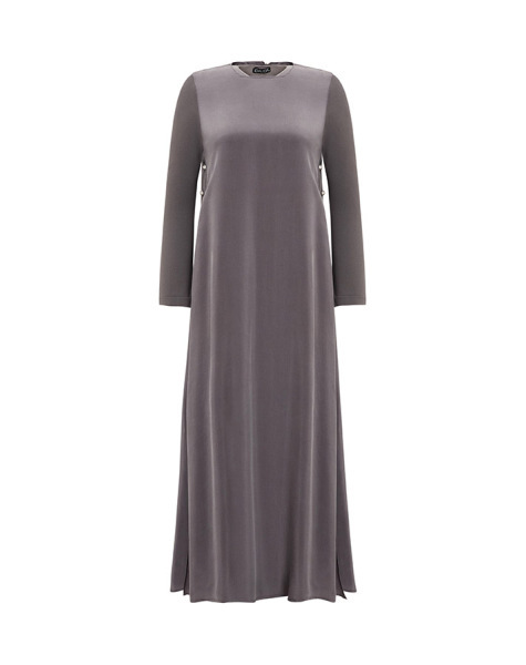 T25Y-4052 Yanları Düğmeli Cupro Elbise 1147-STONE - 10