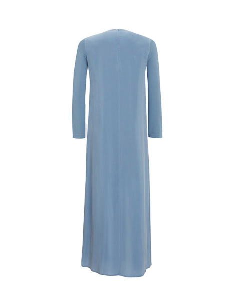 Yanları Düğmeli Cupro Mavi Elbise - 2