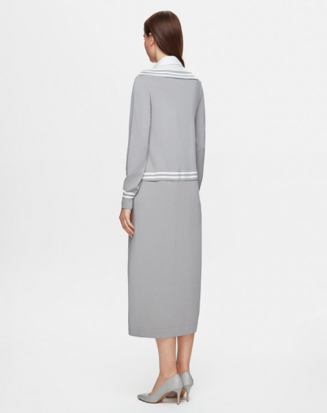 T25Y-4054 Gömlek Yaka Detaylı Triko Elbise 1179-GREY - 3