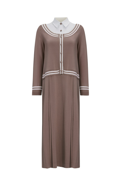 T25Y-4054 Gömlek Yaka Detaylı Triko Elbise 1237-MİNK 