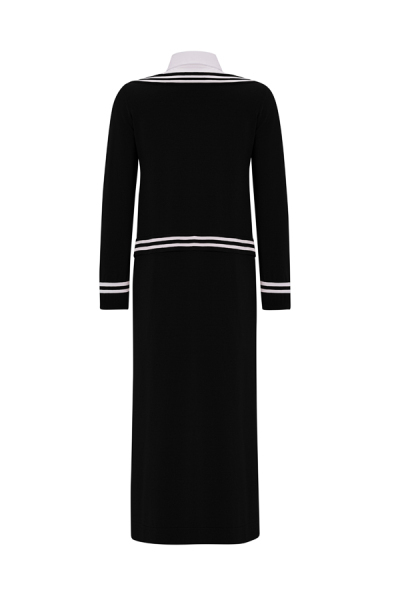 T25Y-4054 Gömlek Yaka Detaylı Triko Elbise BLACK - 2