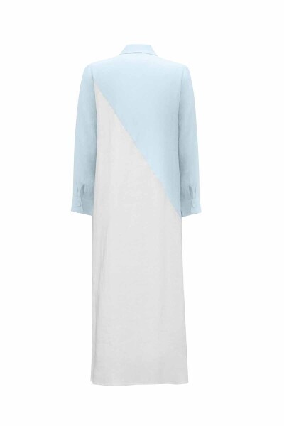 Gömlek Yaka İki Renk Keten Elbise Siyah Krem / - 8