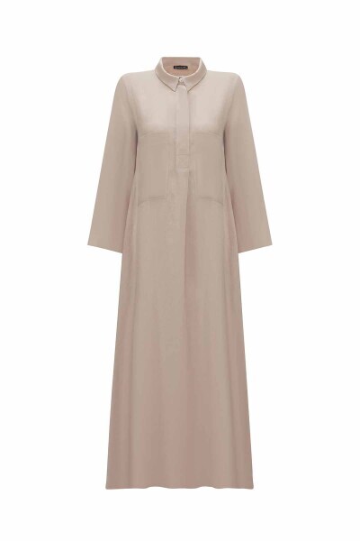 Cepli Düz Renk Keten Gömlek Siyah Elbise - 1