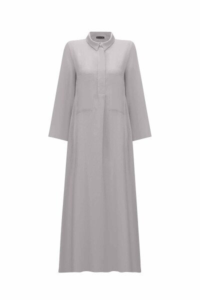 Cepli Düz Renk Keten Gömlek Siyah Elbise - 5