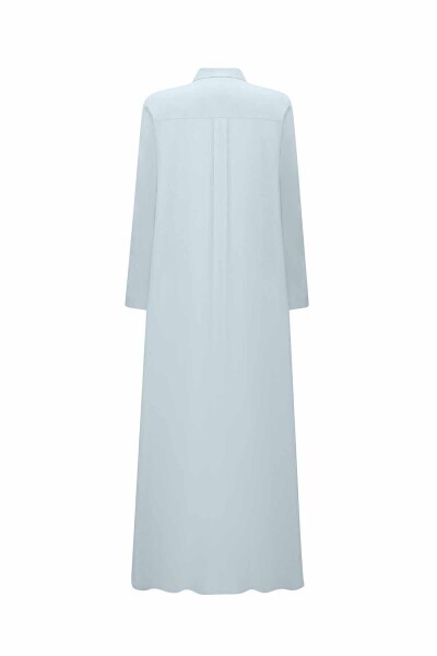 Cepli Düz Renk Keten Gömlek Mavi Elbise - 2