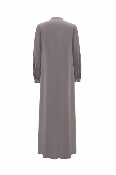 T25Y-4061 Yaka Detaylı Keten Cupro Elbise ANTHRACITE - 2