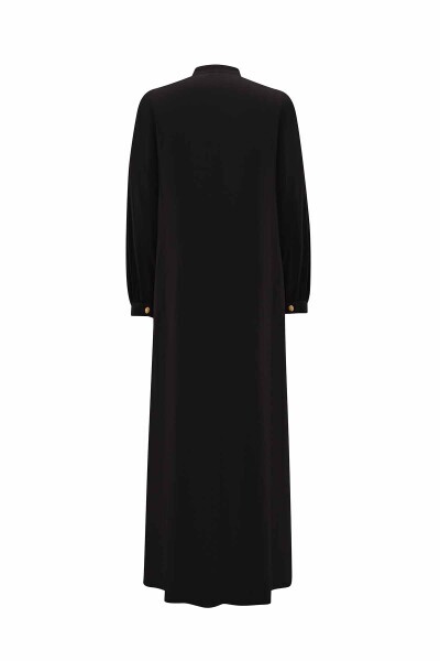 T25Y-4061 Yaka Detaylı Keten Cupro Elbise BLACK - 2