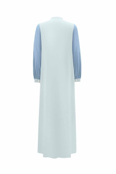 T25Y-4061 Yaka Detaylı Keten Cupro Elbise BLUE - 2