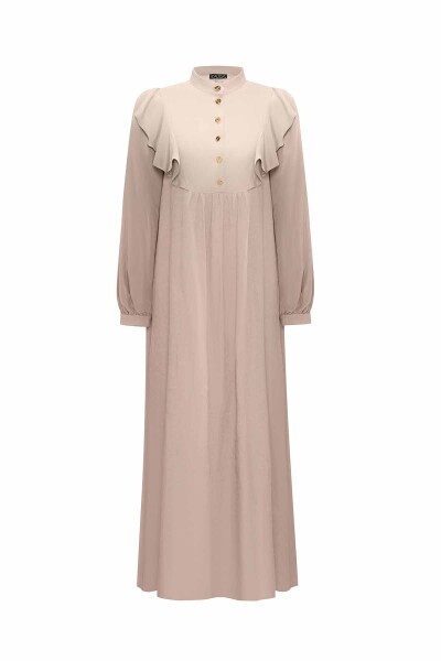 Collar Detailed Linen Cupro Dress - 1