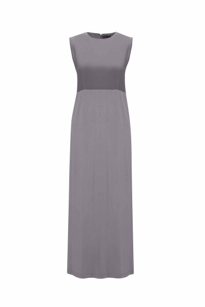 Rahat Kesim Keten Detaylı Cupro Antrasit Elbise - 2