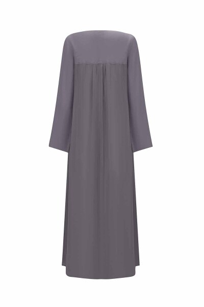 Rahat Kesim Keten Detaylı Cupro Antrasit Elbise - 4