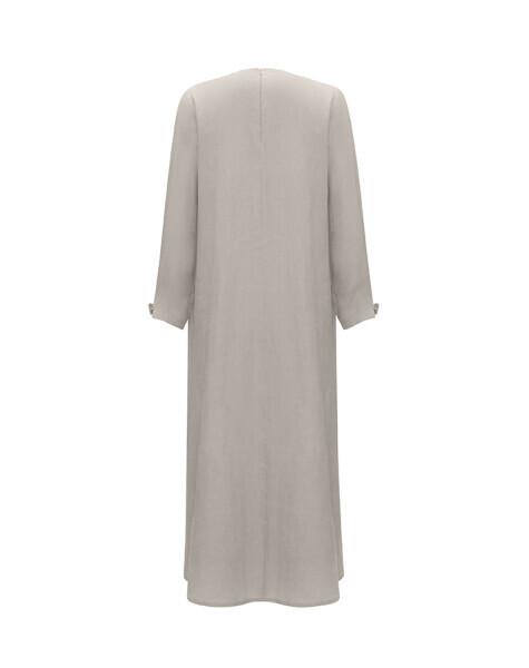 Aksesuar Detaylı Düz Renk Keten Siyah Elbise - 12