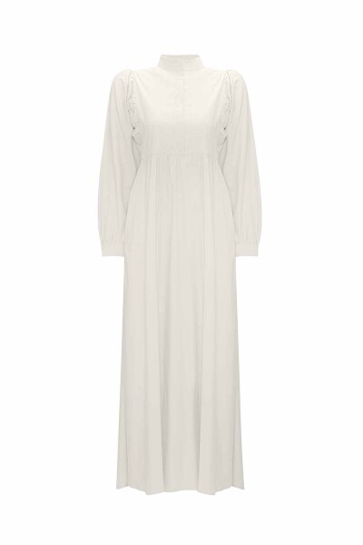 Stone Detailed Watermelon Sleeve Cotton Dress 